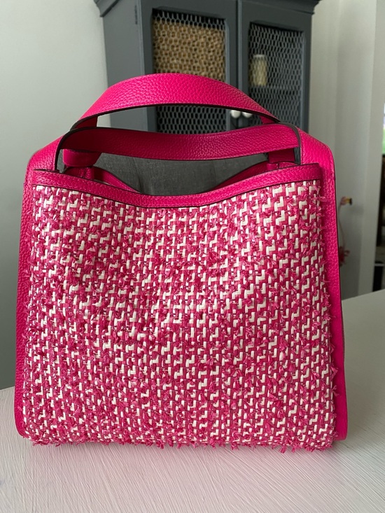 Kate Spade Knott Raffia Tweed Medium Crossbody Satchel, Wild Raspberry Pink Bag - Picture 9 of 14